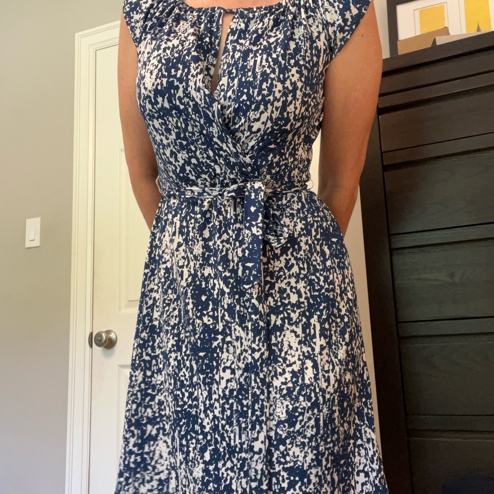 Nina Blue and White Midi Dress